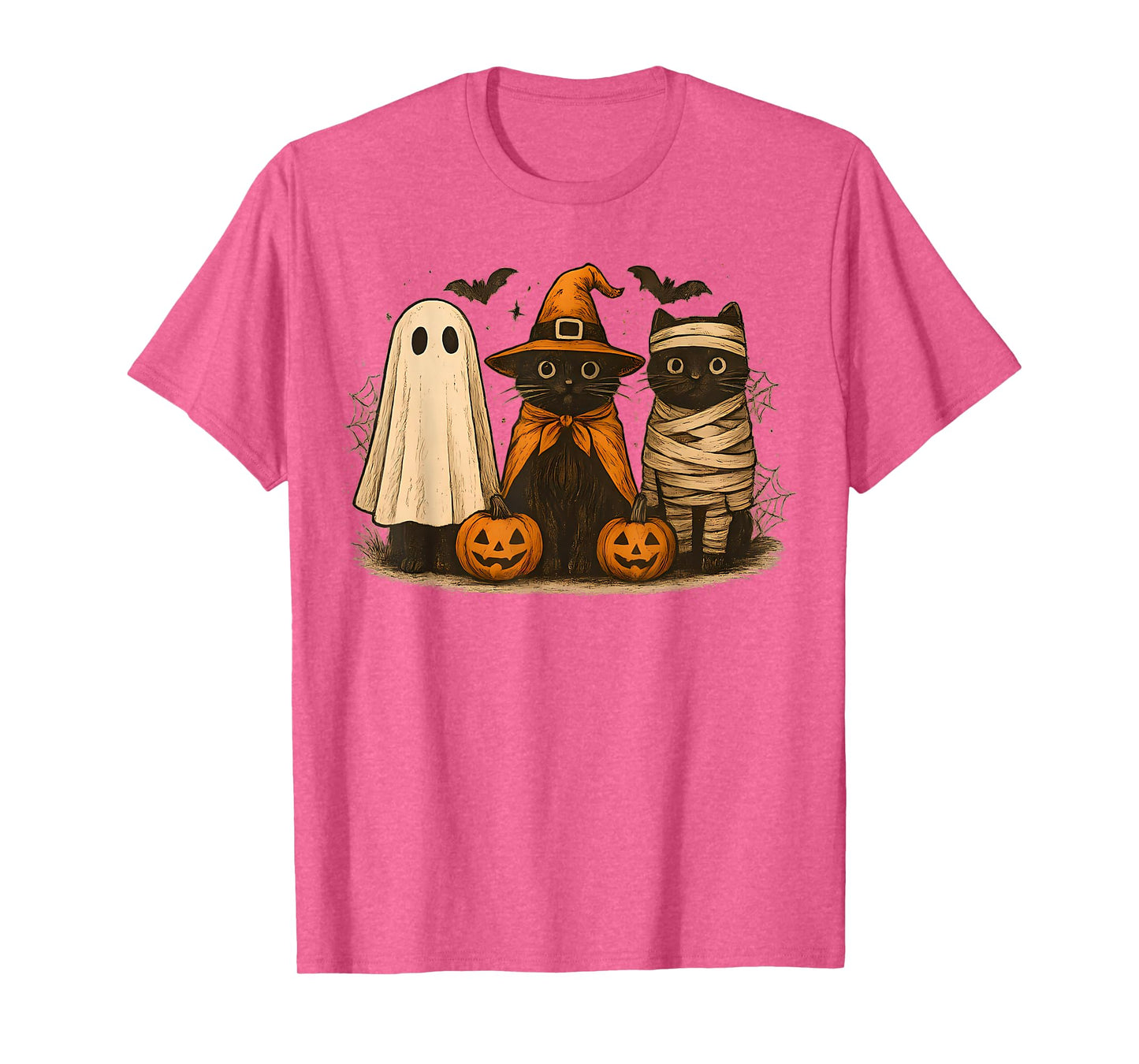 Retro Cute Black Cat Witch Scary Halloween Pumpkin Costume T-Shirt