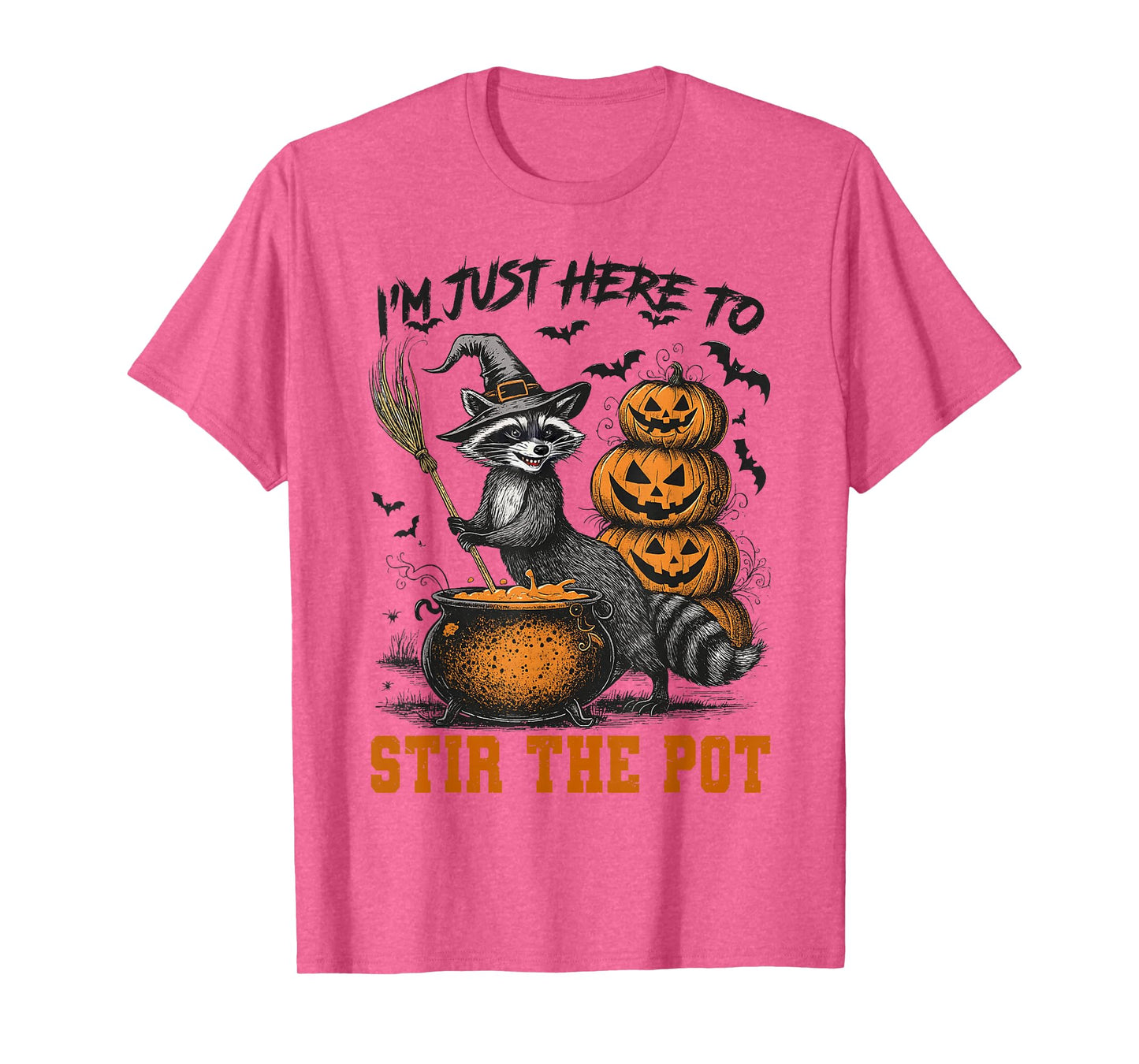 Raccoon Witch I'm Just Here to Stir The Pot Spooky Halloween T-Shirt