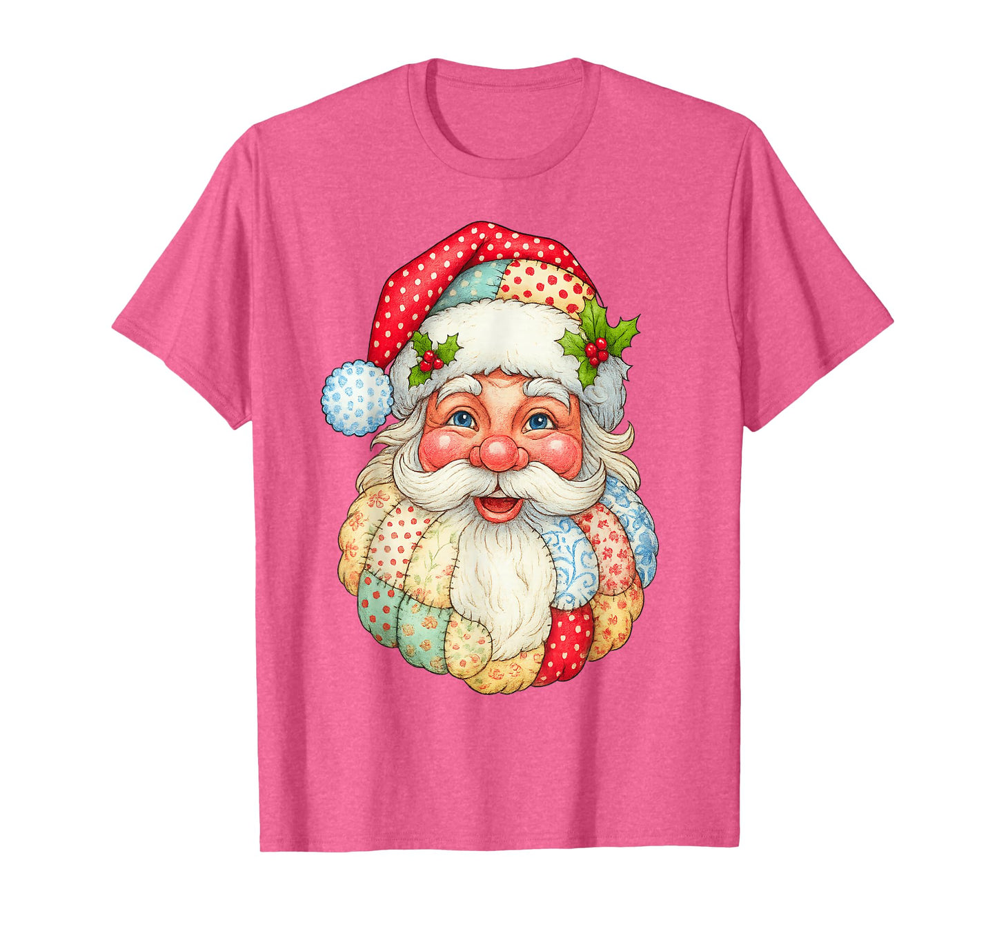 Cute Patchwork Santa Claus Christmas Xmas Men Women Kid Gift T-Shirt