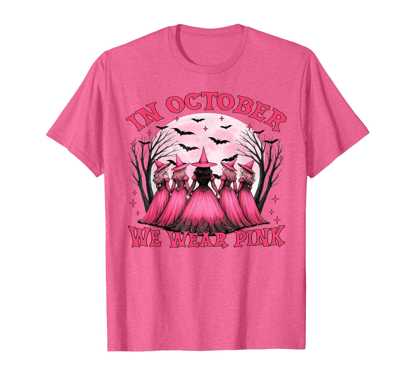 in October We Wear Pink Witch Halloween Breast Cancer Women T-Shirt