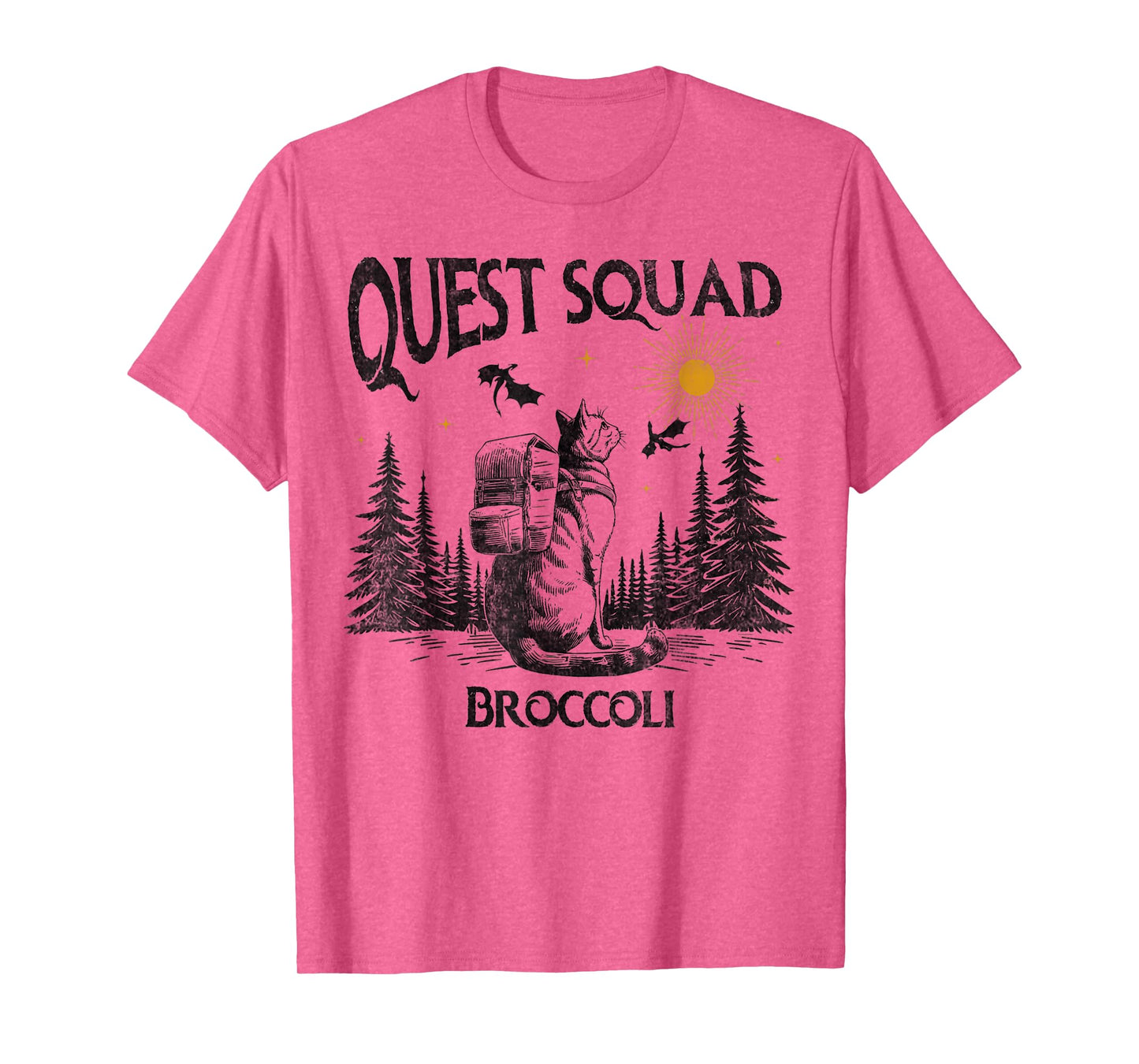 Quest Fantasy Squad Broccoli Funny Cat Vintage Men Women T-Shirt