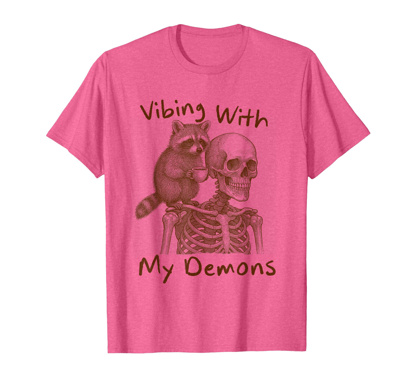 Halloween Vibes Racoon & Skeleton Vibing with My Demons T-Shirt