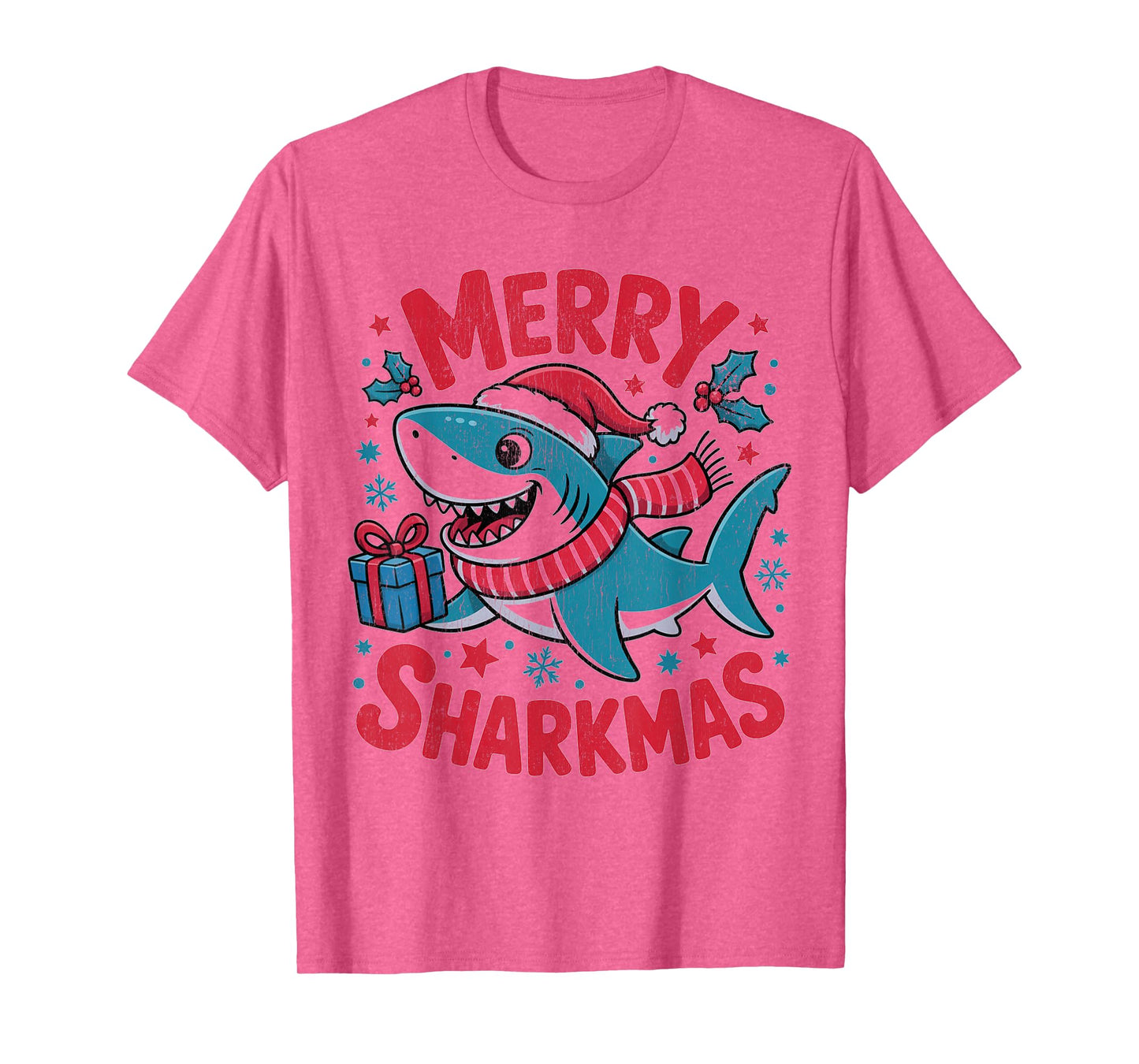 Merry Sharkmas Funny Shark Santa Hat Ugly Christmas Sweater T-Shirt