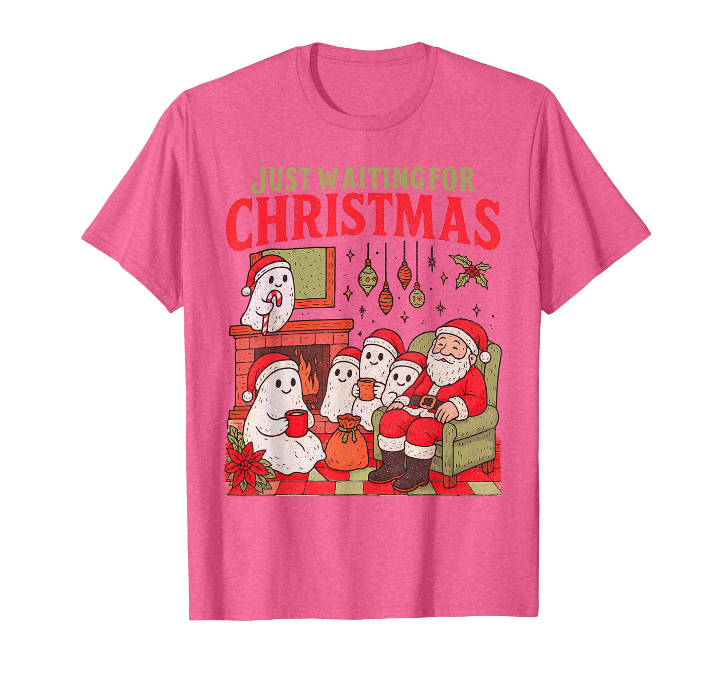 Just Waiting for Christmas Santa Claus Ghost Men Women Kids T-Shirt