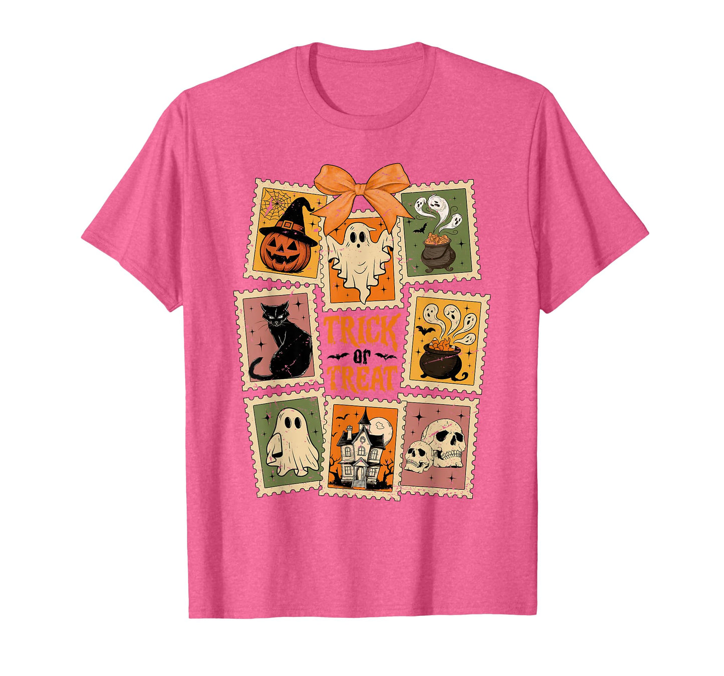 Retro Ghost Pumpkin Stamps Happy Halloween Costume Day Kids T-Shirt