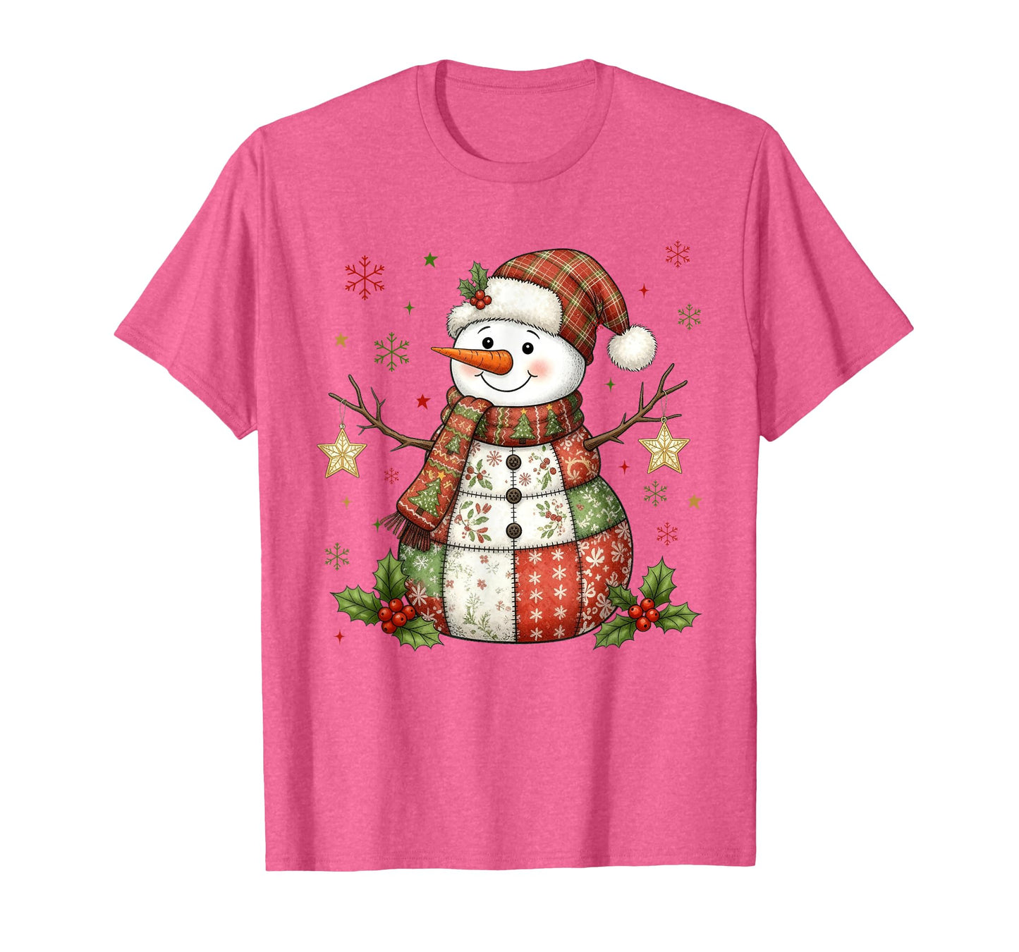 Cute Patchwork Snowman Merry Christmas Xmas Holiday Pajamas T-Shirt