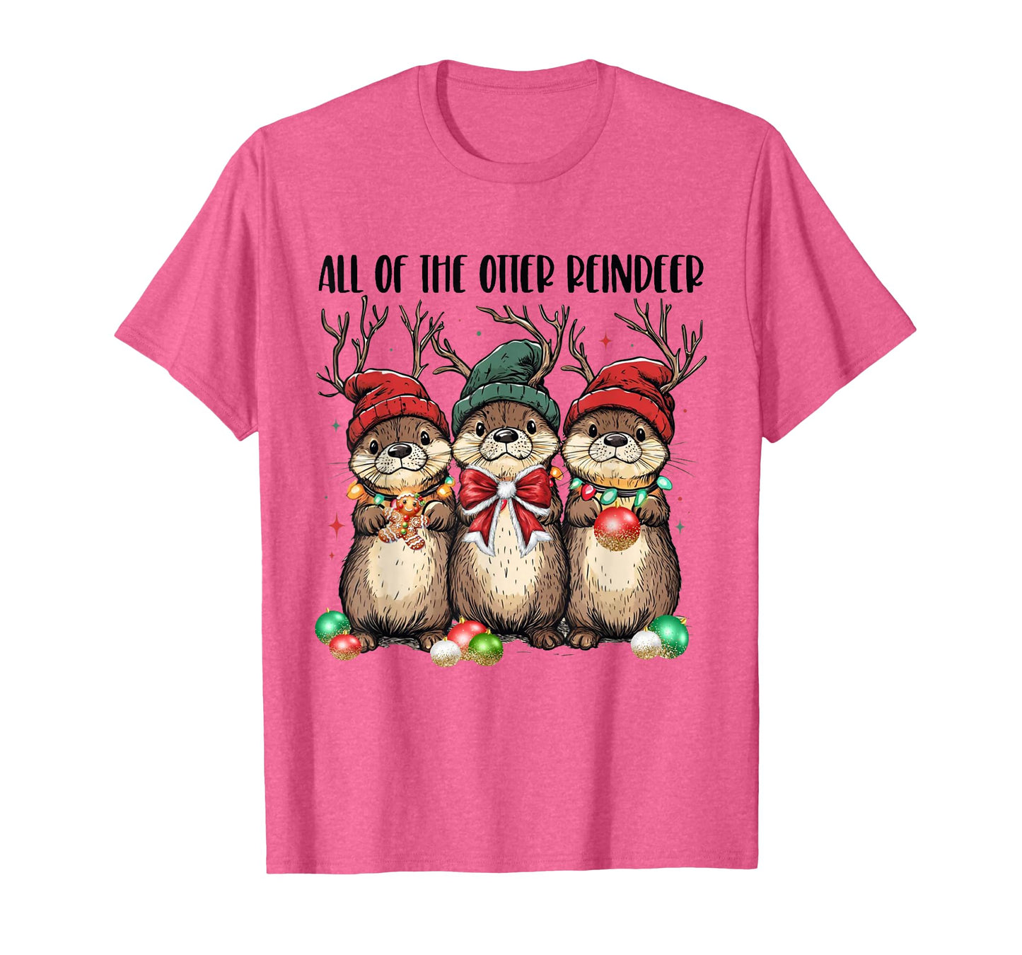 All of The Otter Reindeer Christmas Otters Santa Xmas Pajama T-Shirt