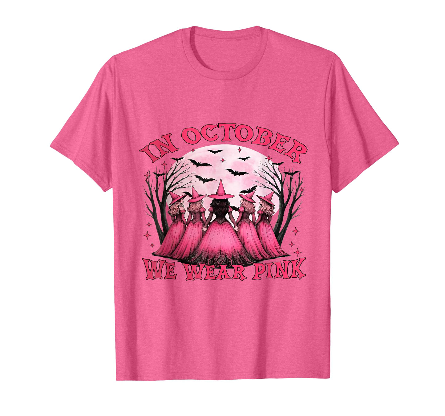 in October We Wear Pink Witch Breast Cancer Awareness T-Shirt