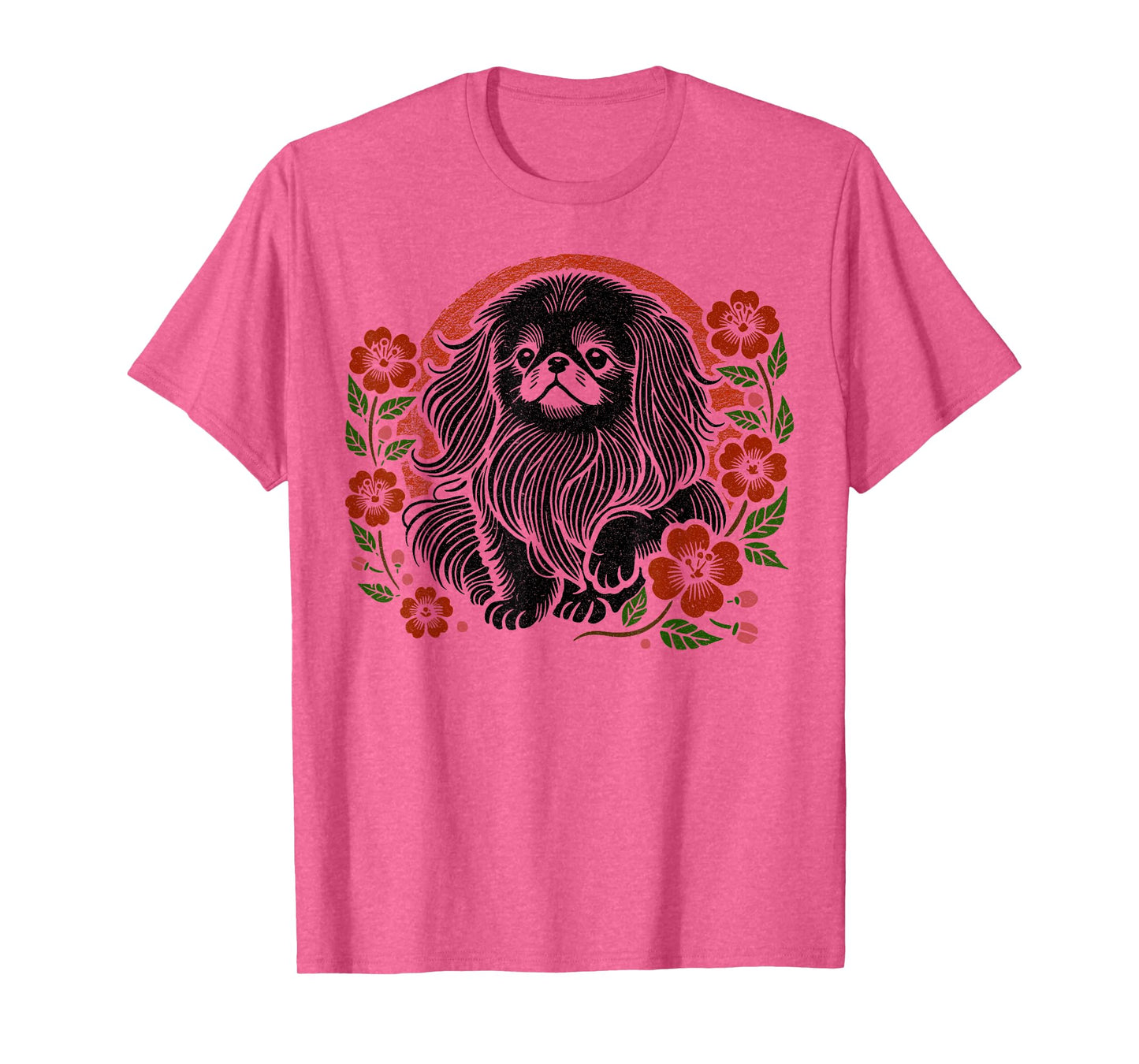 Pekingese Dog Retro Japanese Cherry Blossoms Cute Floral T-Shirt for Men Women