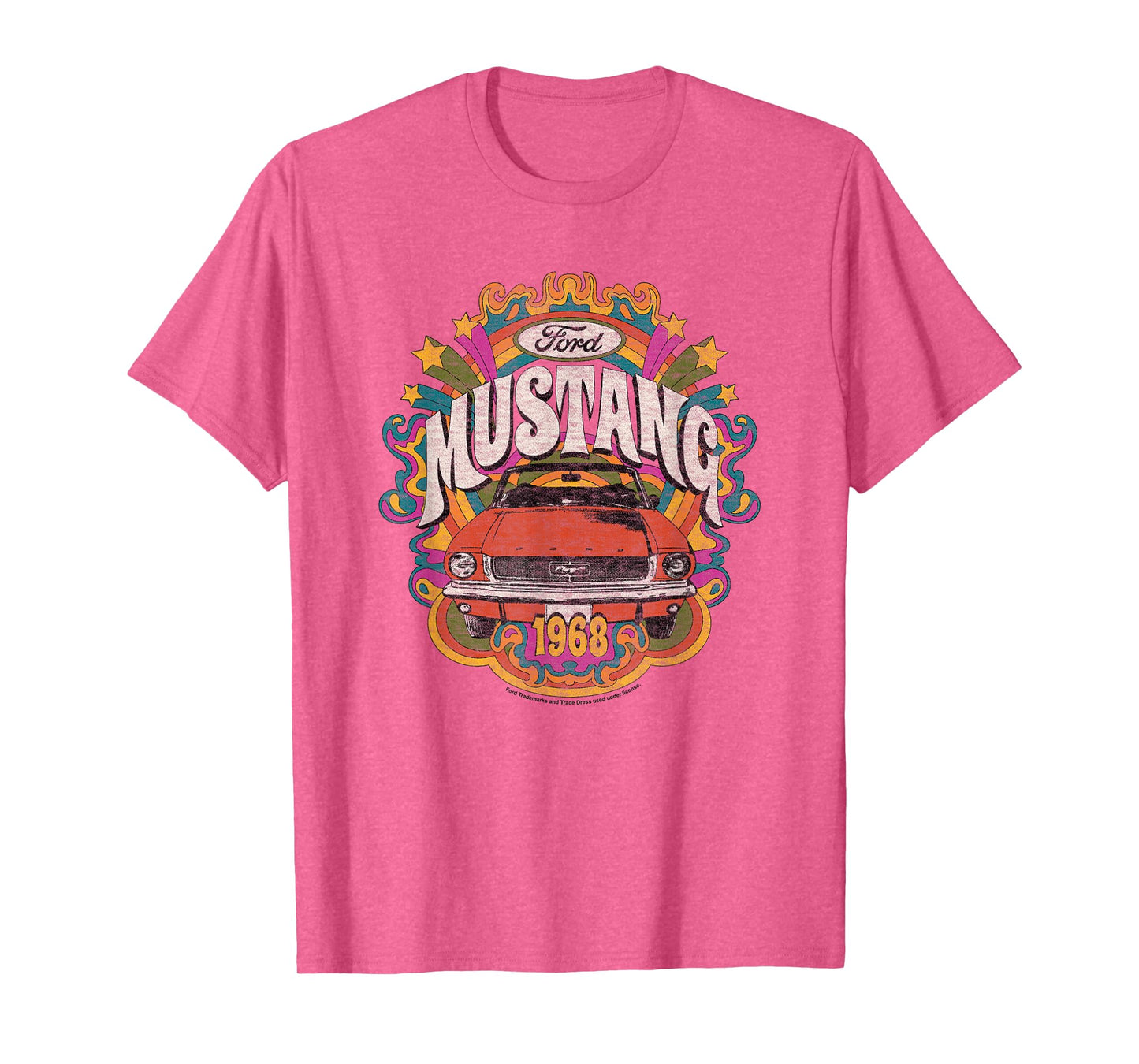 Ford - Vintage Red Mustang 1968 Rainbow Background Stars T-Shirt