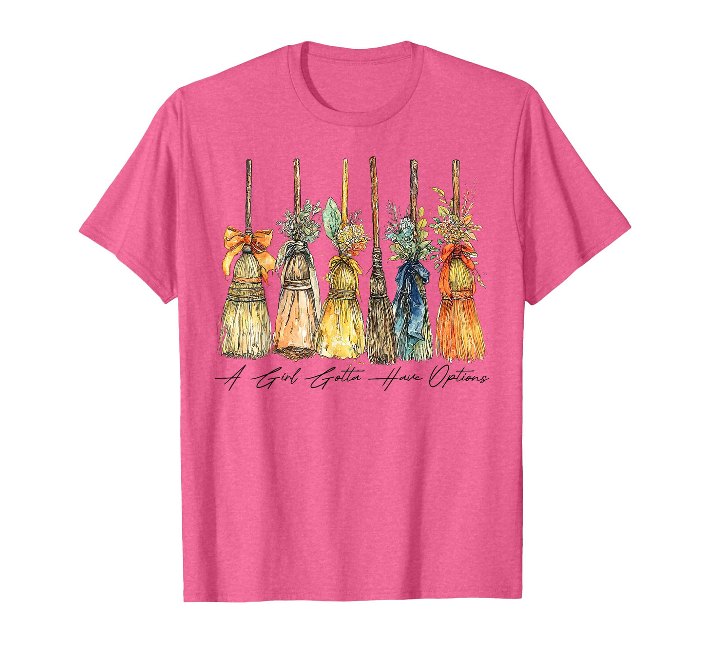 A Girl Gotta Have Options Halloween Witches Bow Floral Broom T-Shirt