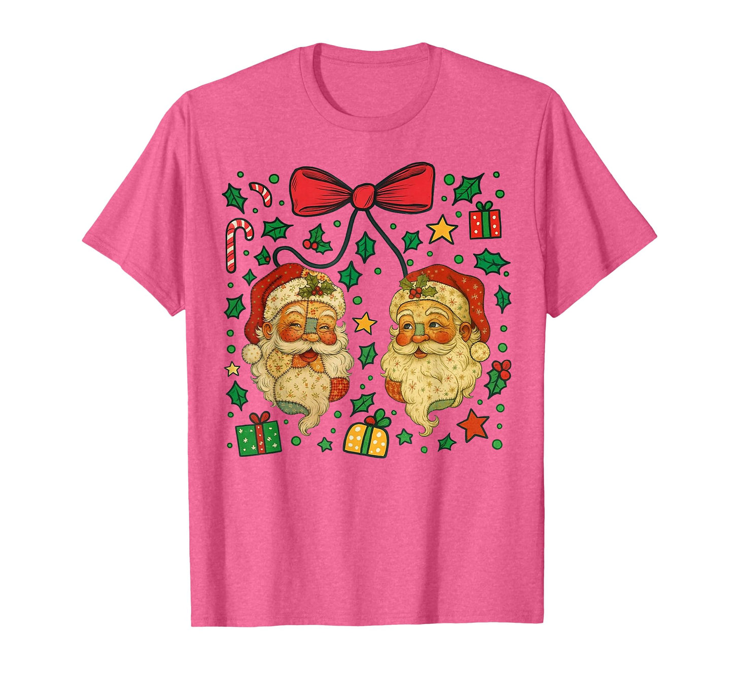 Coquette Patchwork Santa Claus Retro Christmas Funny T-Shirt