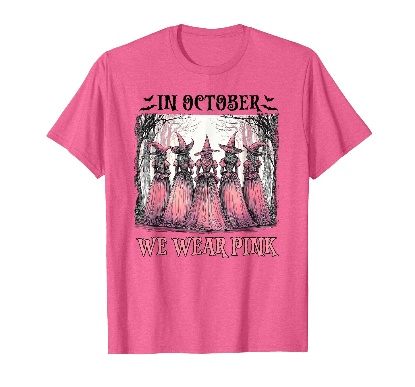 Witch in October We Wear Pink Breast Cancer Women Halloween T-Shirt