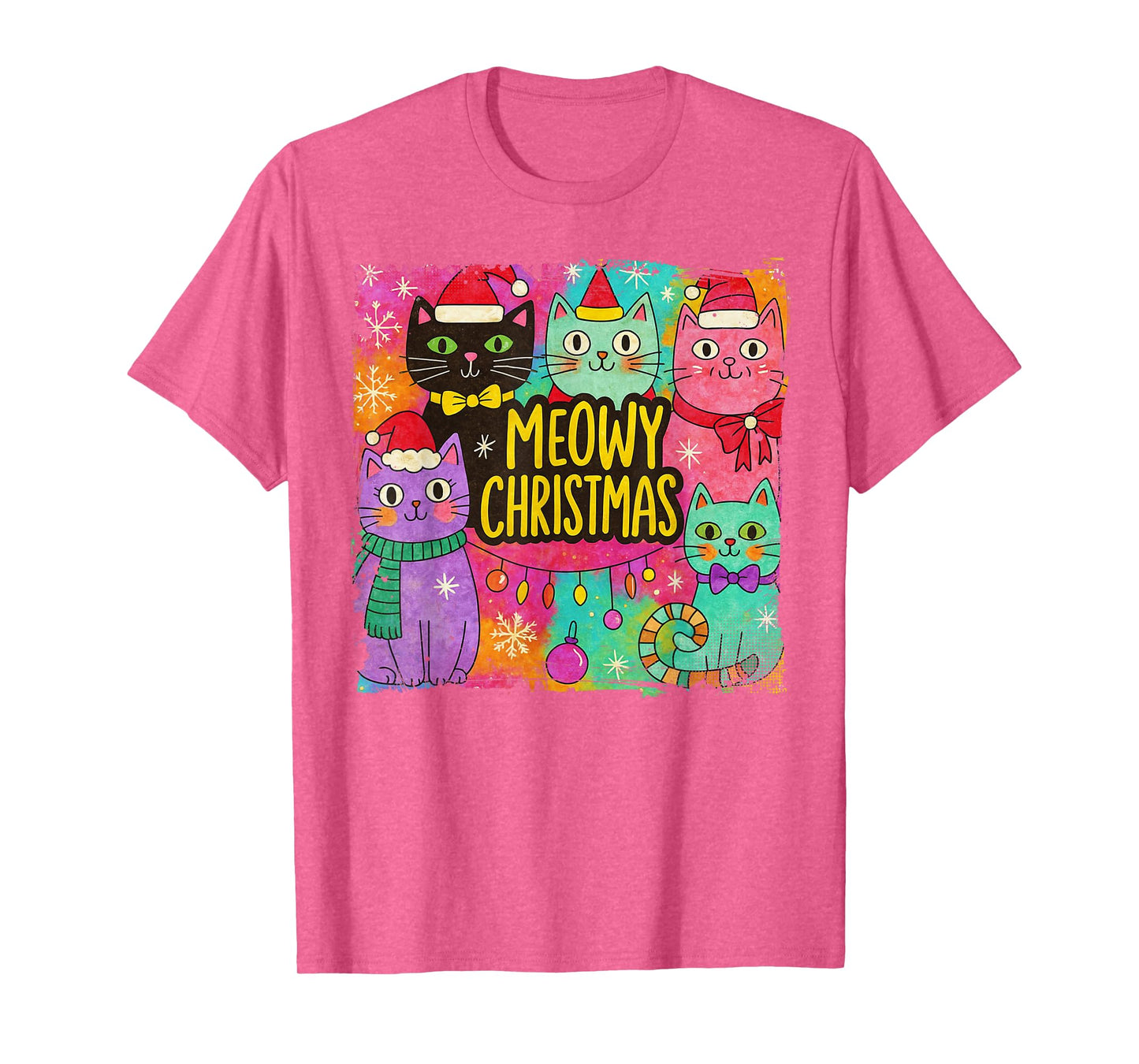Preppy Meowy Christmas Cat with Santa Hat Kittens Xmas Tree T-Shirt