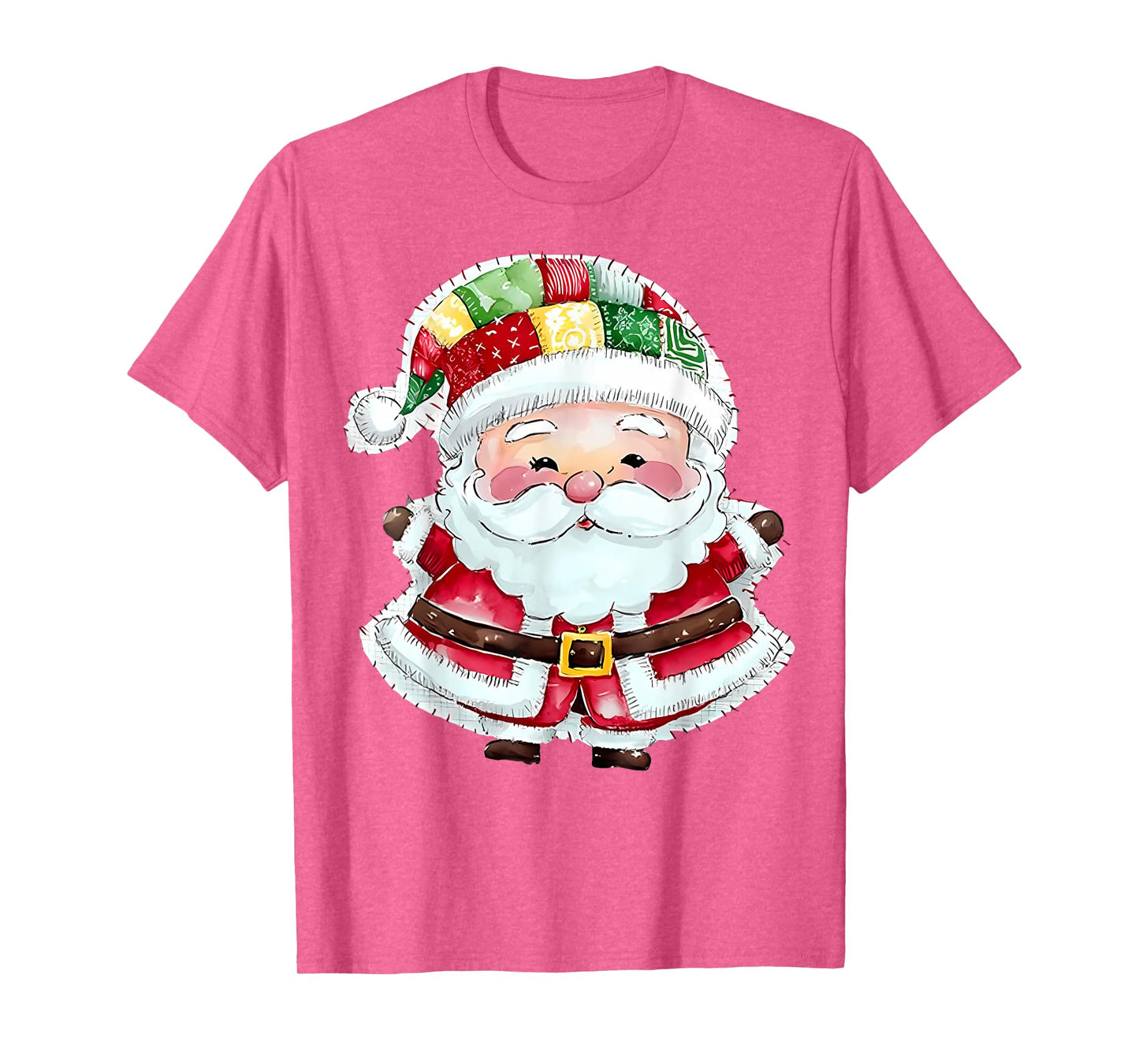 Cute Patchwork Santa Claus Christmas Xmas Men Women Kid Gift T-Shirt