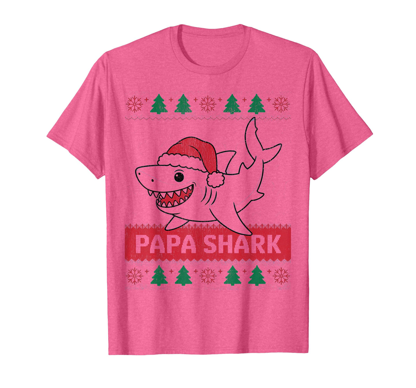Papa Sharkmas Funny Shark Santa Hat Ugly Christmas Sweater T-Shirt
