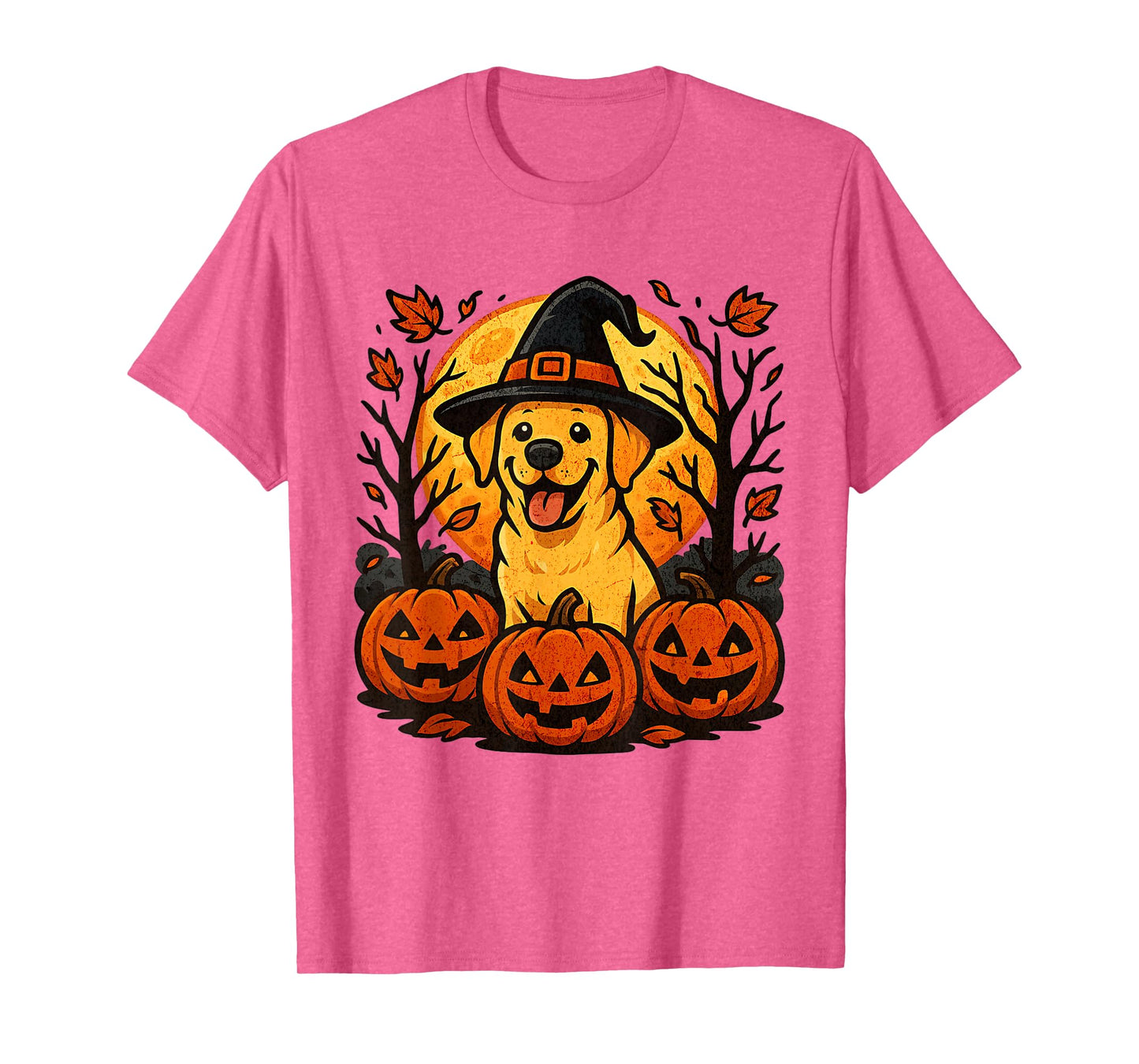 Halloween Labrador Retriever Witch Pumpkins Autumn Leaves T-Shirt