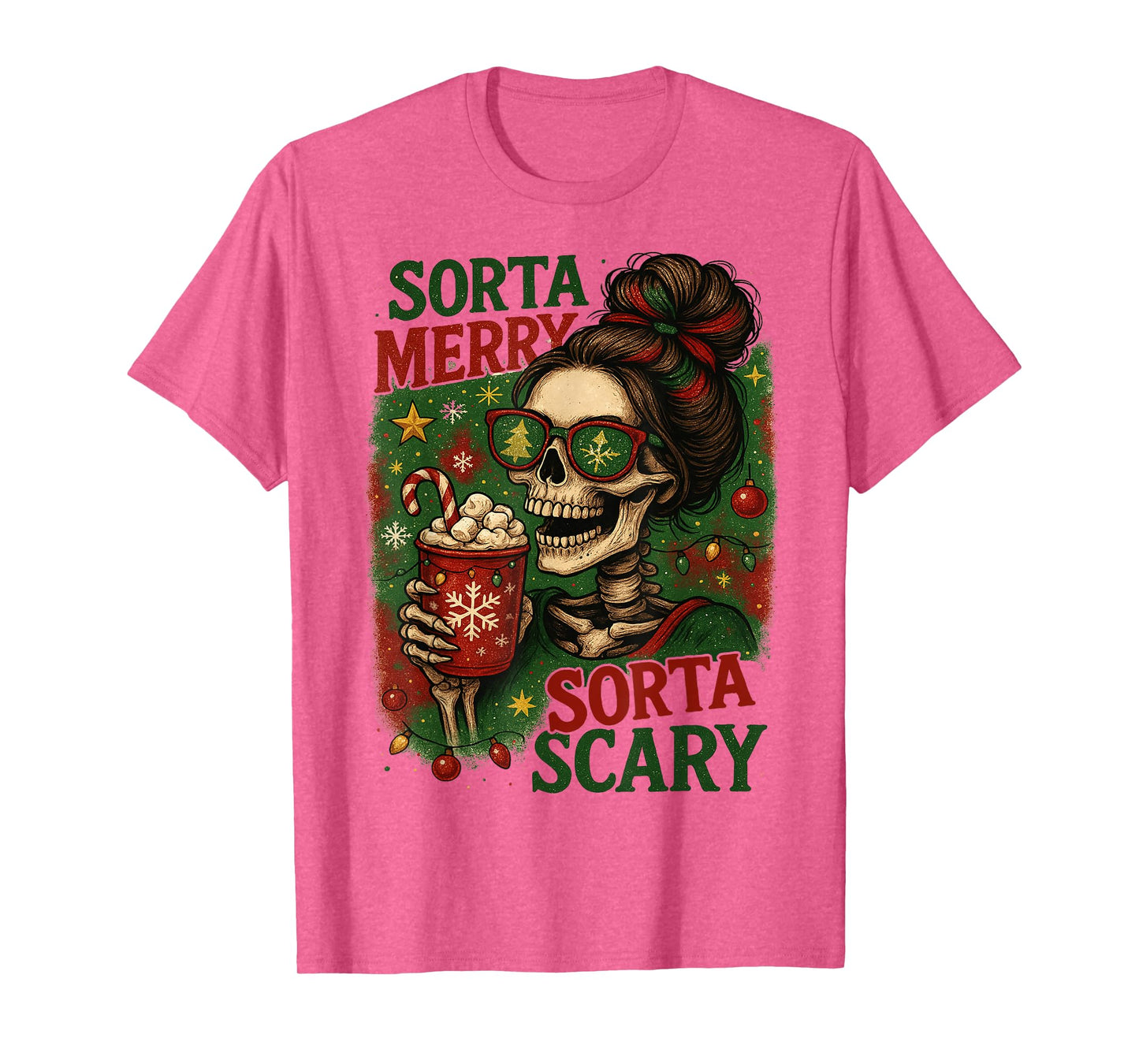 Women Sorta Merry Sorta Scary Skeleton Hot Cocoa Christmas T-Shirt