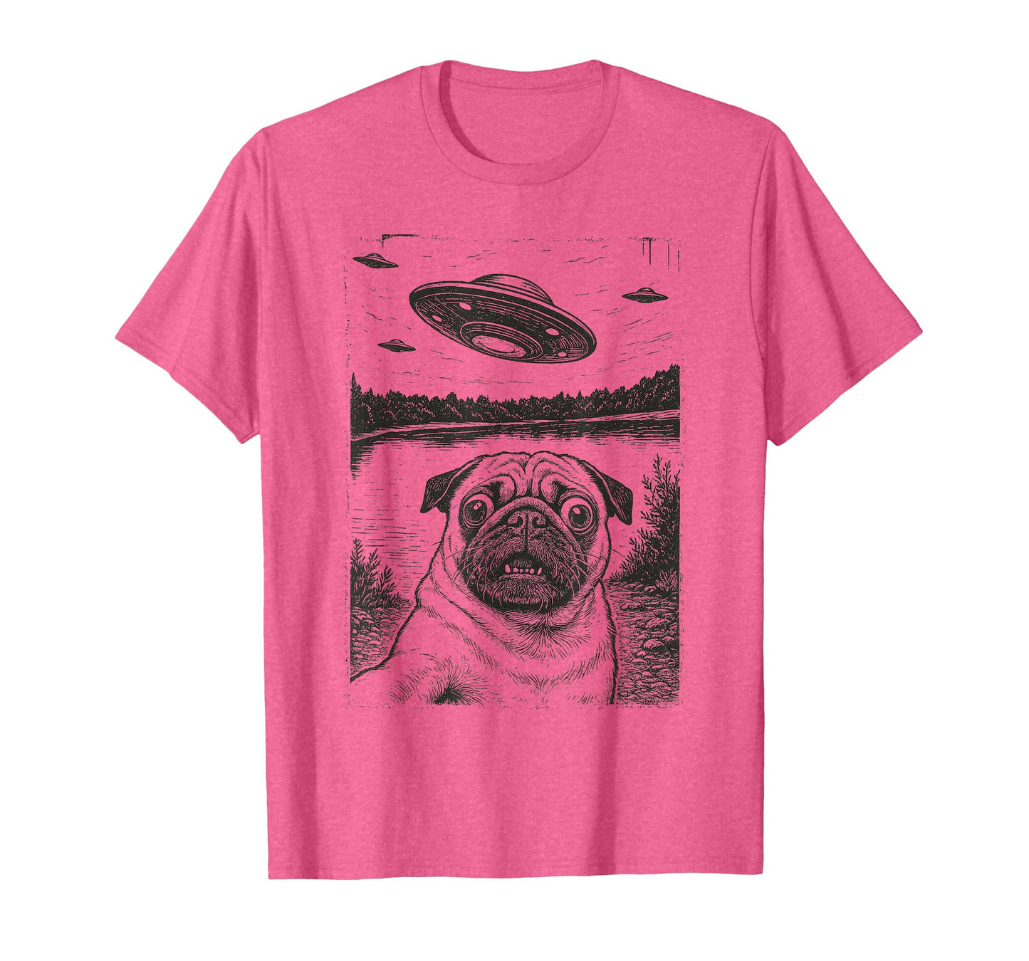 Vintage Pug UFO Encounters - Funny UFO and Pug Selfie T-Shirt