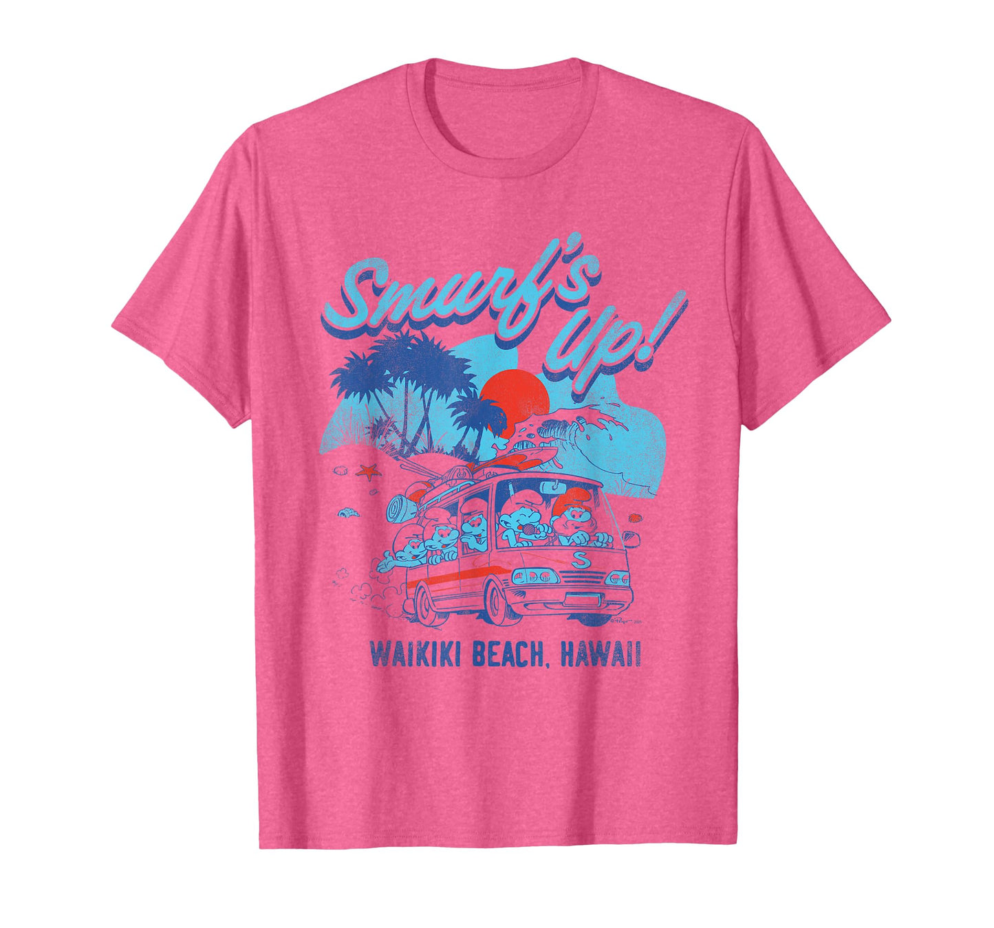 The Smurfs Smurf's Up Retro Waikiki Beach Van Travel Cartoon T-Shirt