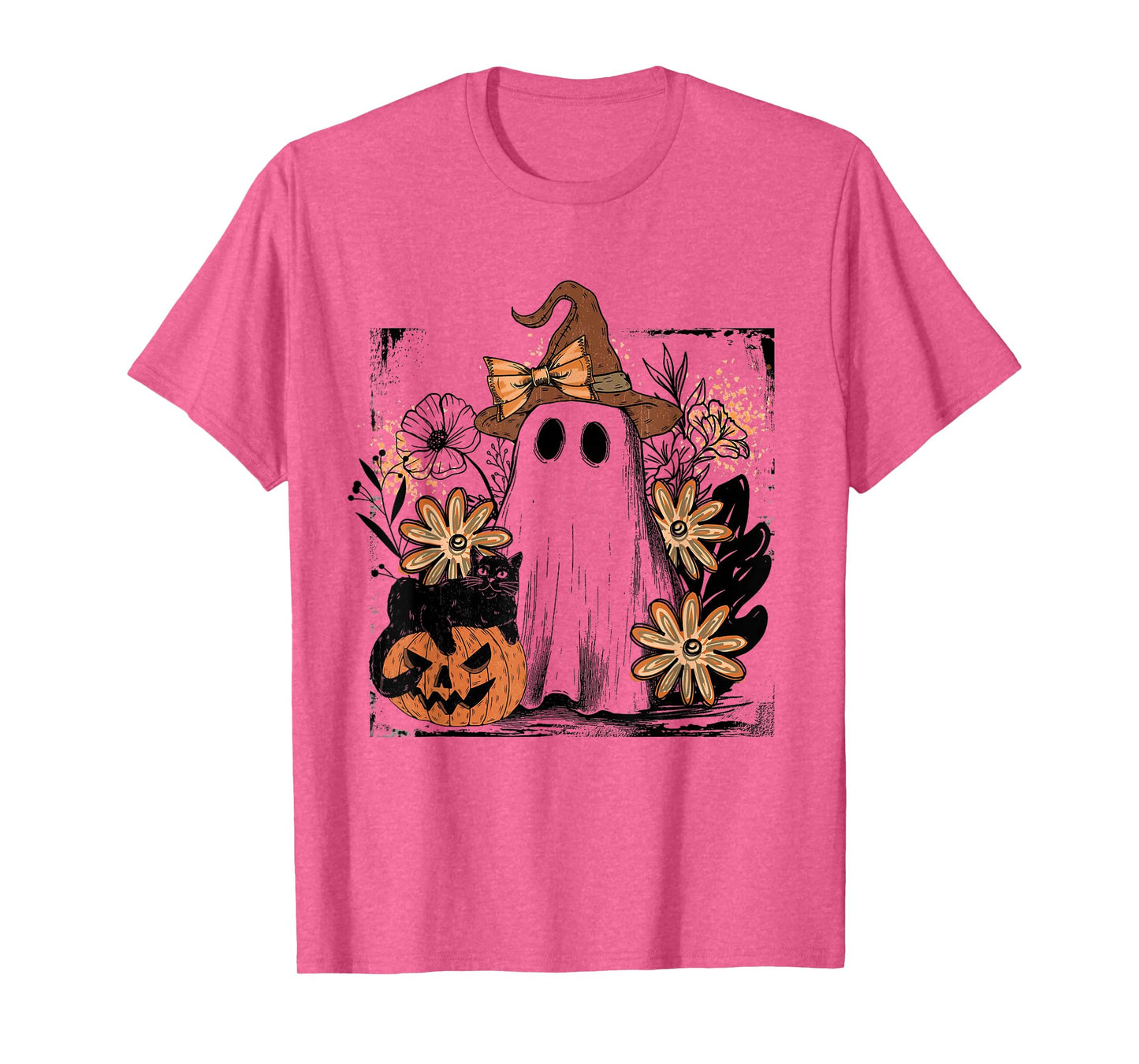 Floral Boho Ghost Halloween Coquette Spooky Pumkin Cat Fall T-Shirt