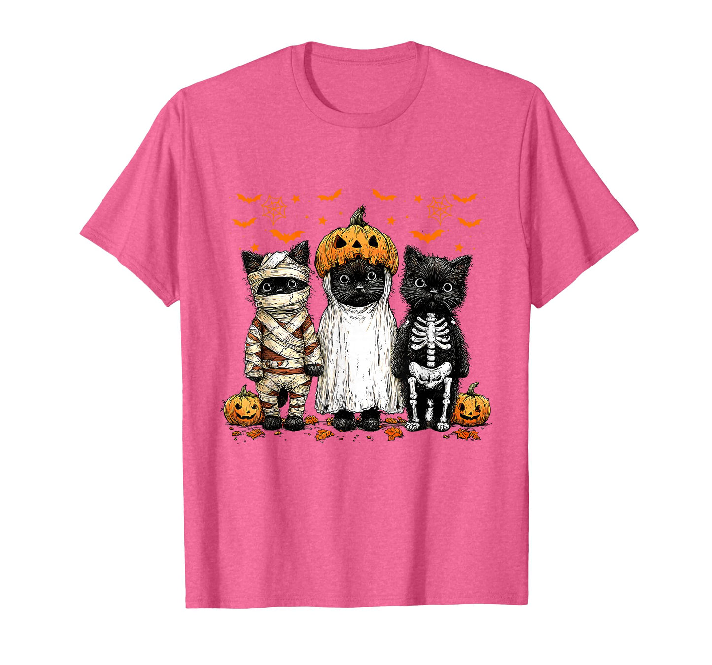 Funny Black Cat Halloween Pumpkin Spooky Ghost Men Women T-Shirt