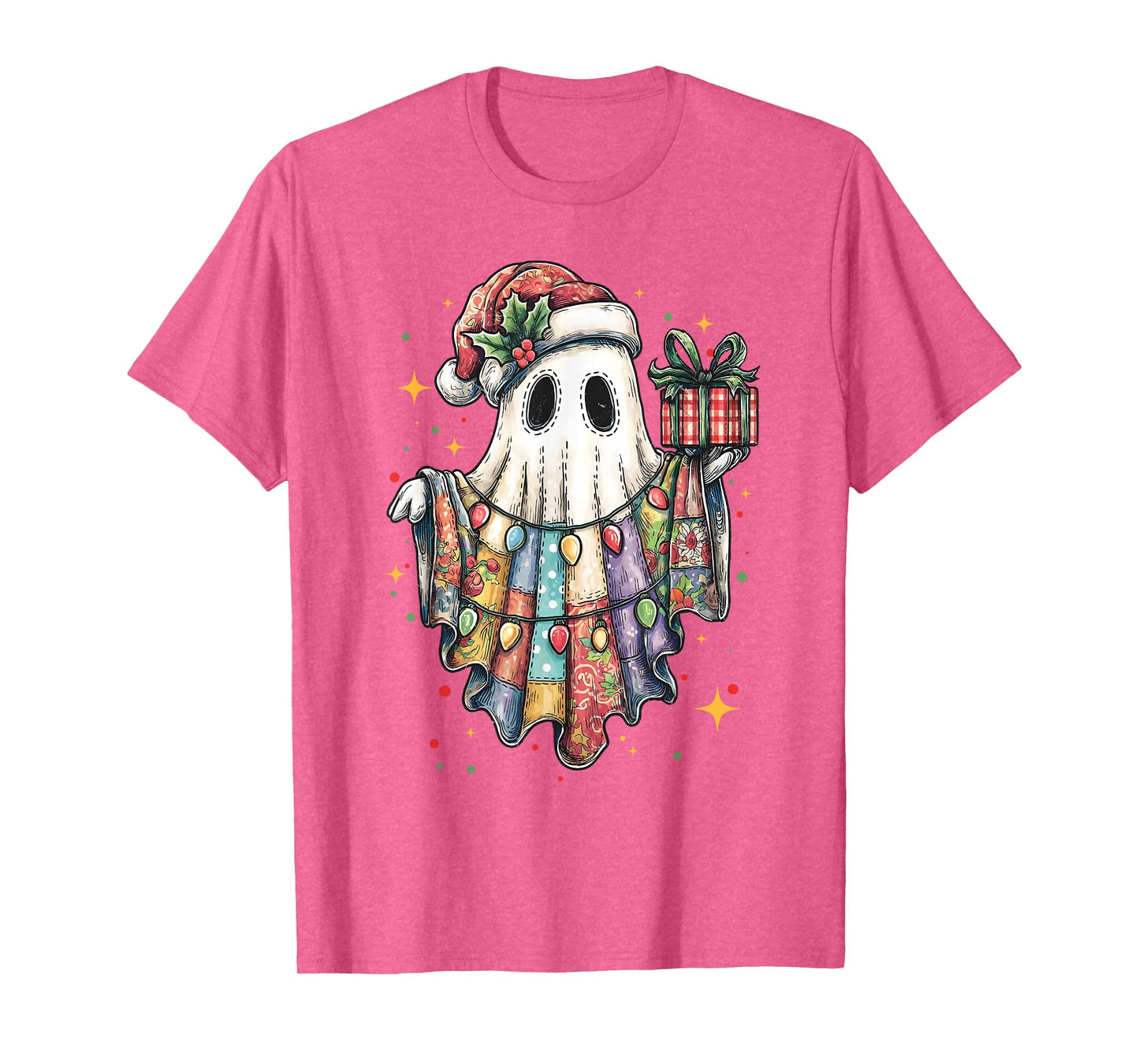 Retro Patchwork Christmas Ghost Merry Christmas Funny Boo T-Shirt