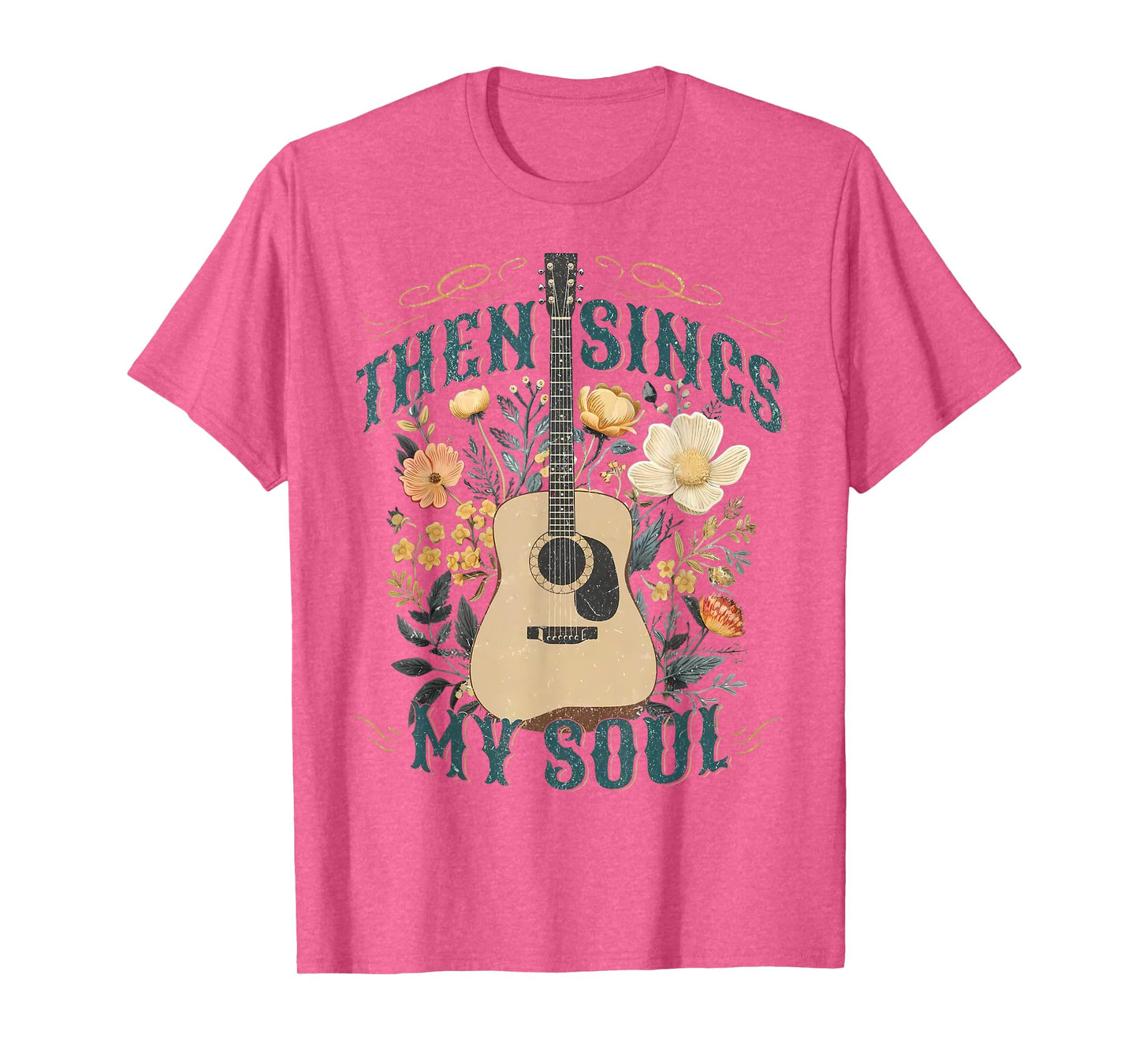 Vintage Floral Guitar Then Sings My Soul Christian Jesus T-Shirt
