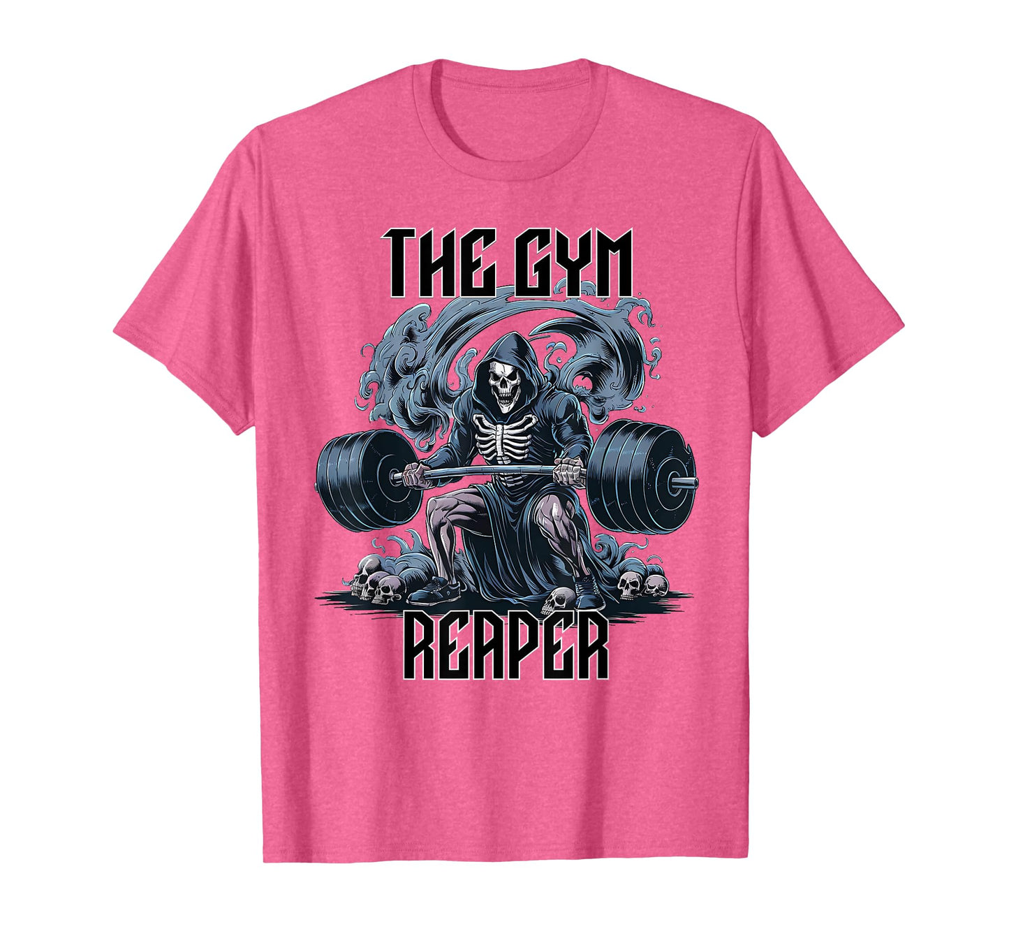The Gym Reaper Death Skeleton Lifting Heavy Barbell Weights T-Shirt