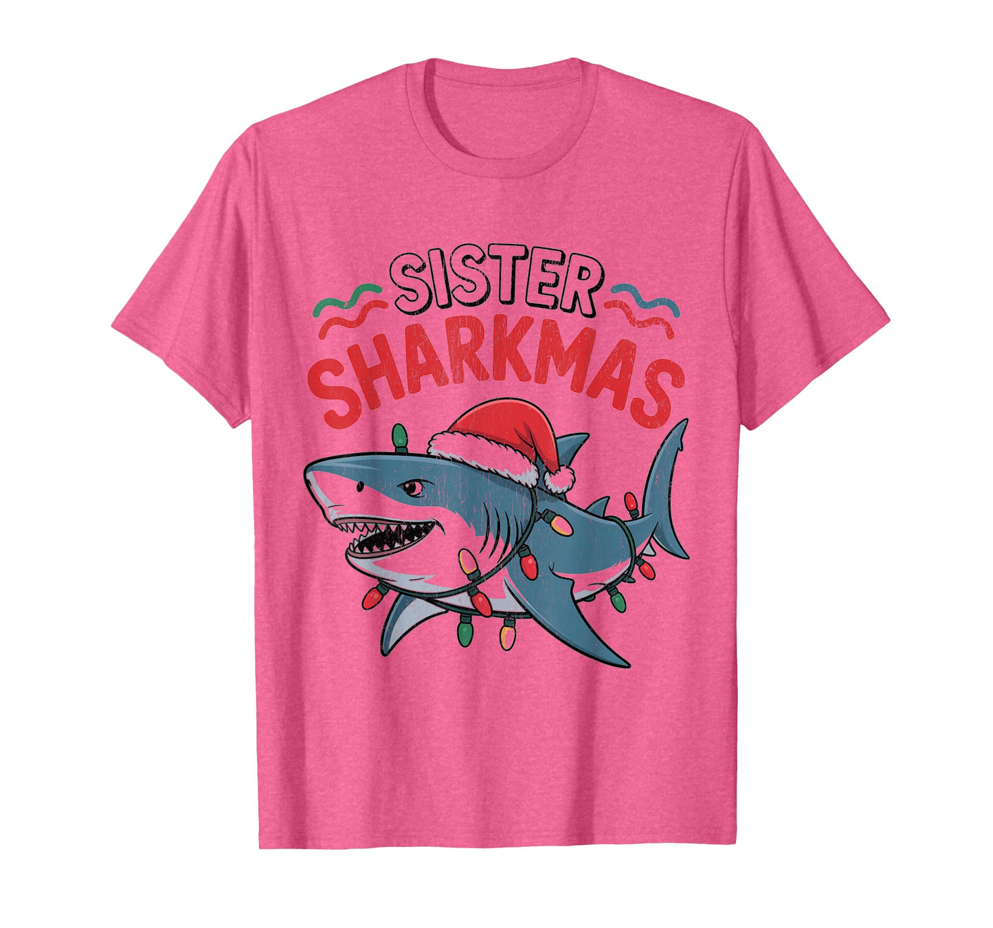 Sister Sharkmas Funny Shark Santa Hat Christmas T-Shirt