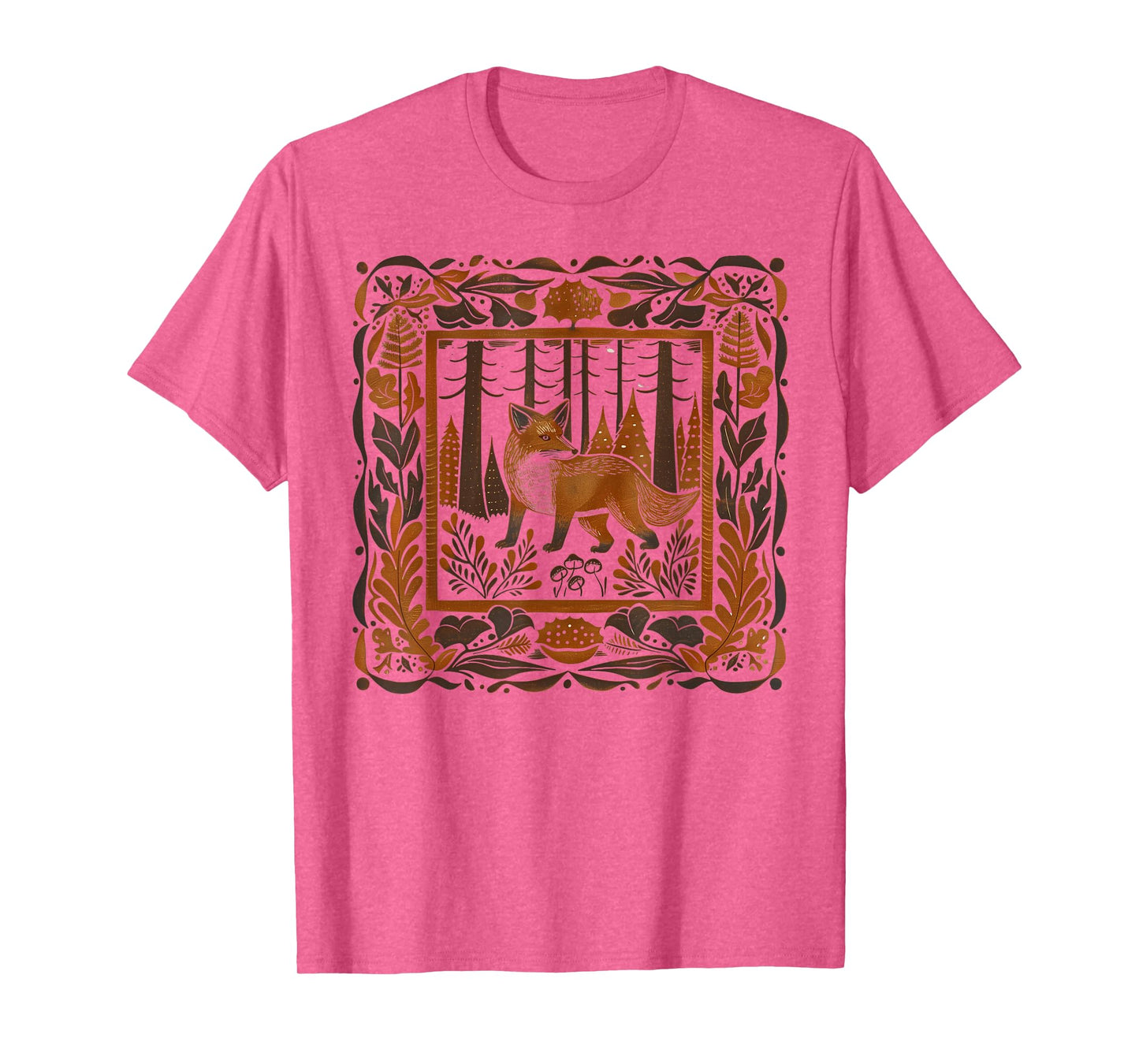 Forestcore Fox Linocut Print - Folklore and Nature Magic T-Shirt