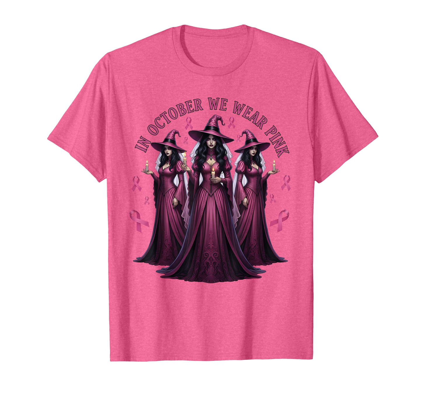 in October We Wear Pink Witch Breast Cancer Awareness Women T-Shirt