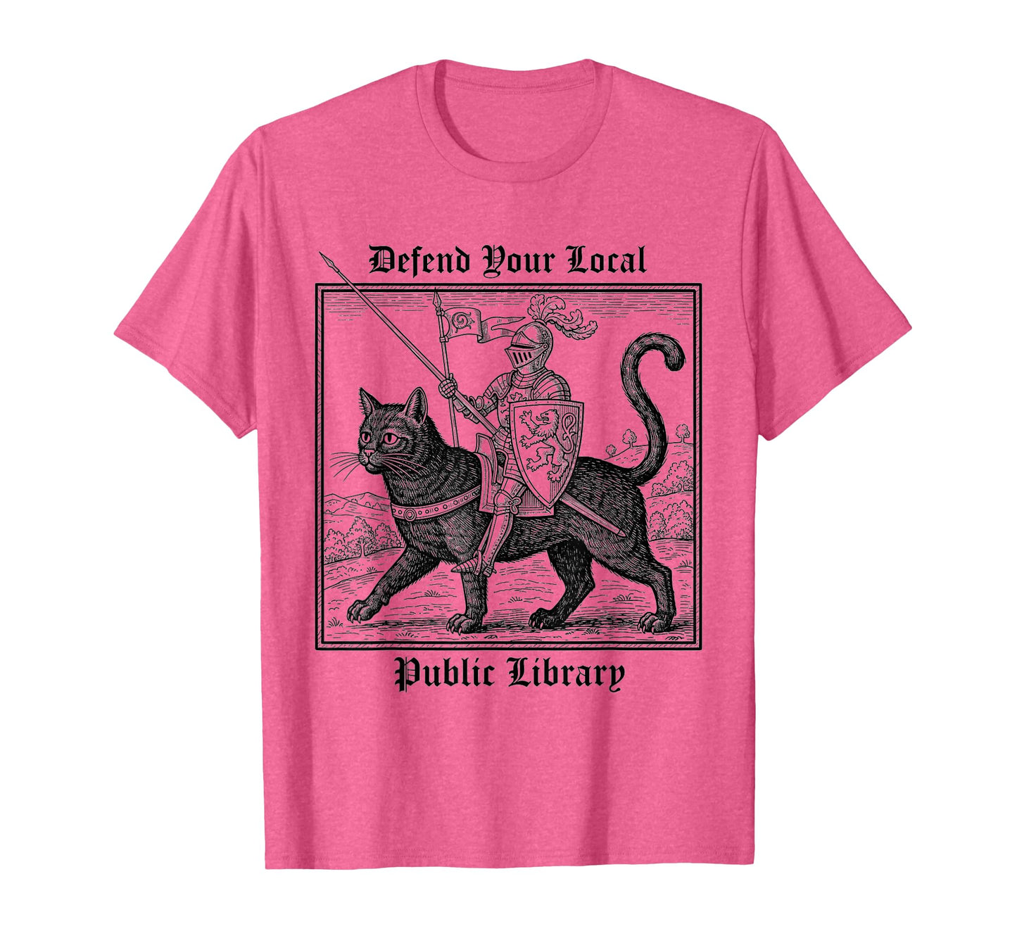 Defend Your Local Public Library Funny Knight Black Cat T-Shirt