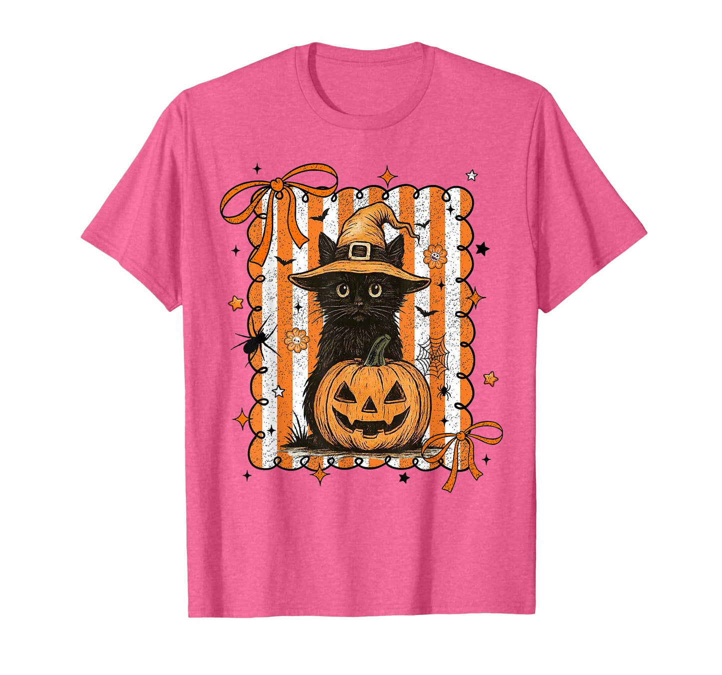 Coquette Bow Black Cat and Pumpkin Retro Halloween T-Shirt