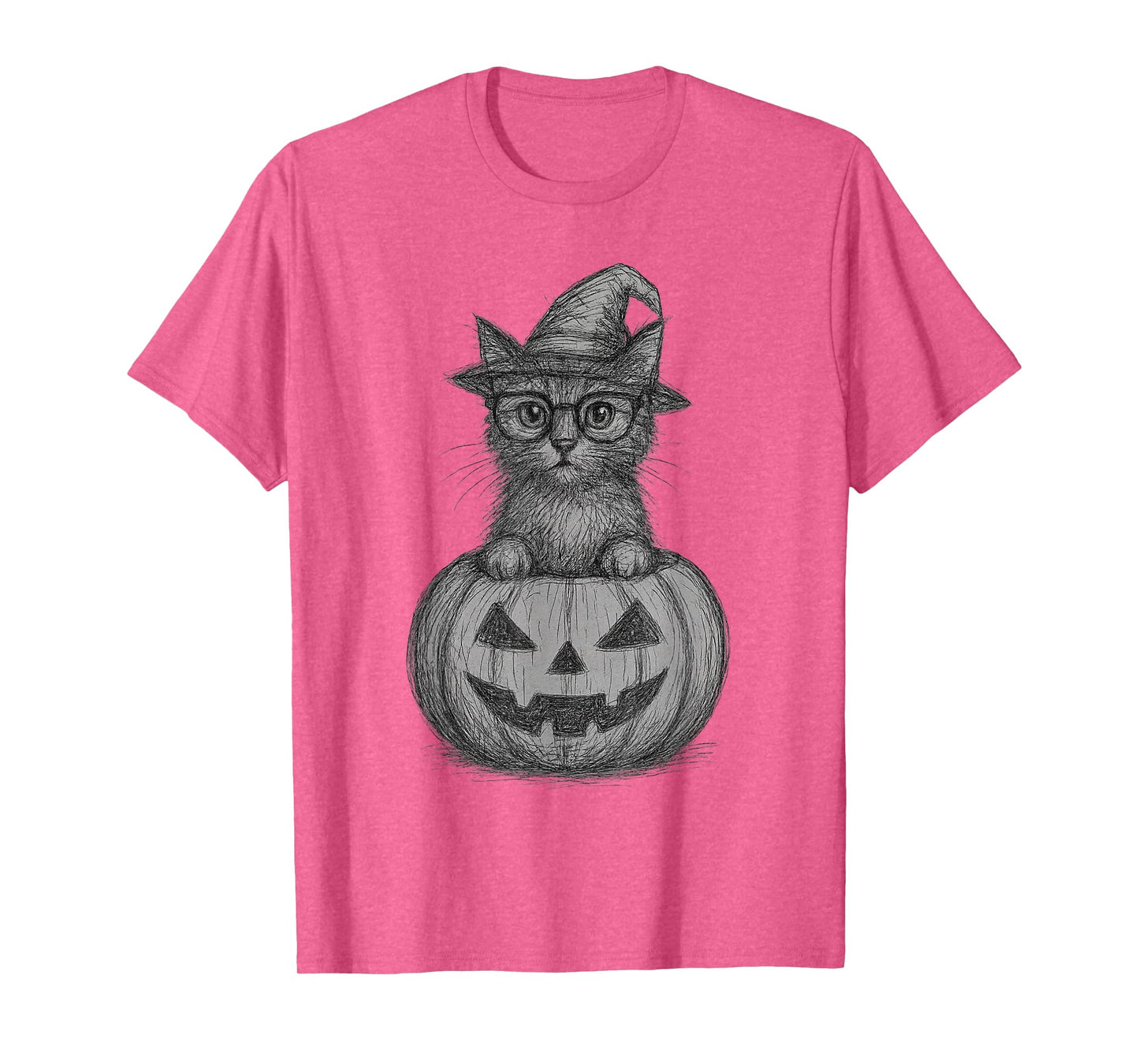Abstract Scribble Halloween Cat in Pumpkin Witch Hat T-Shirt