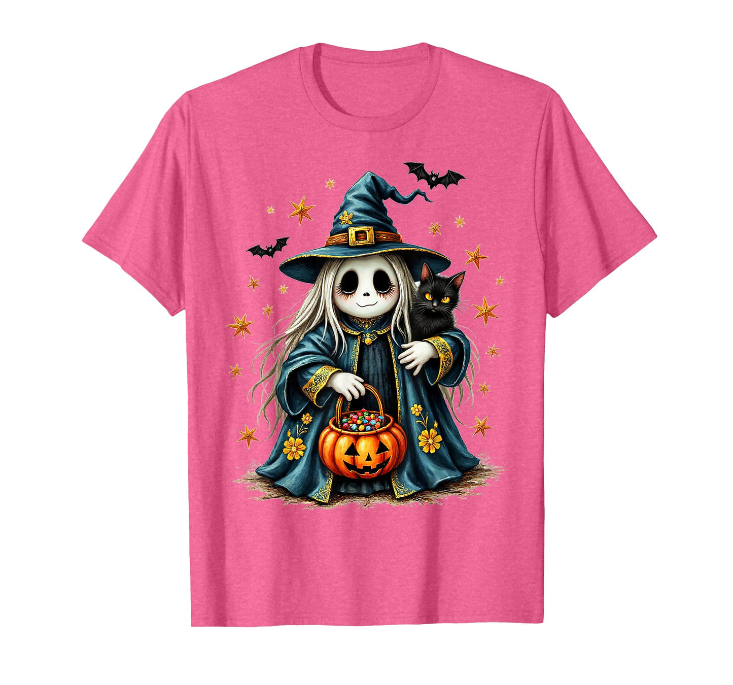 Ghost Holding Black Cat Lover Halloween 2025 Groovy Floral T-Shirt
