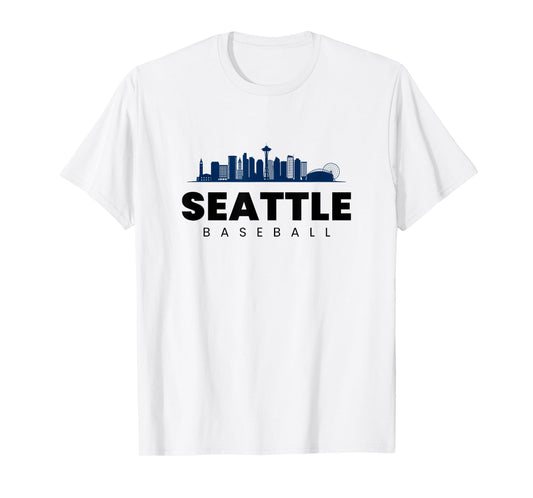 Seattle Baseball Vintage City Skyline Minimal Baseball Lover T-Shirt