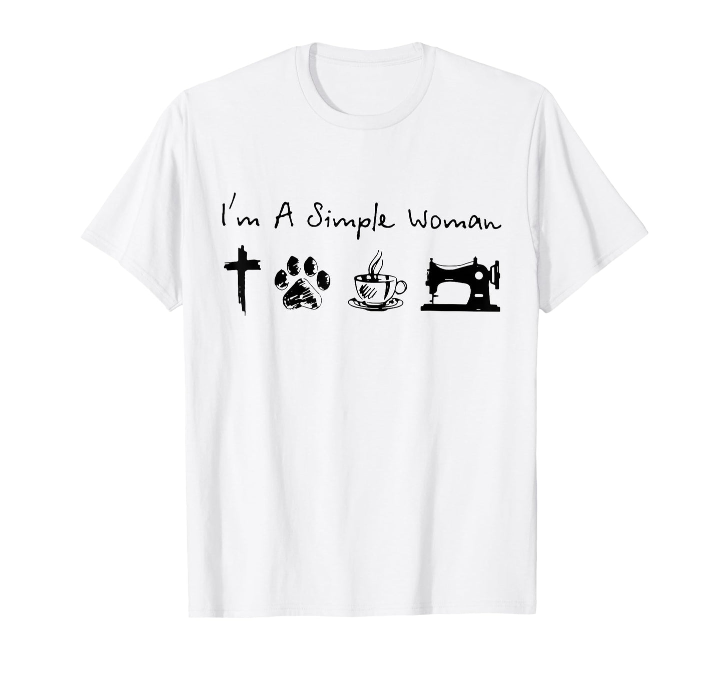 I'm A Simple Woman Jesus Dogs Cats Coffee Sewing Quilting T-Shirt