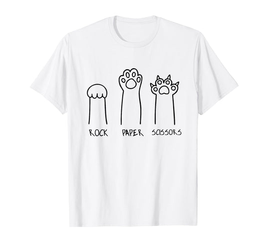 Rock Paper Scissors Hand Game Cute Paw Funny Cat Introvert T-Shirt