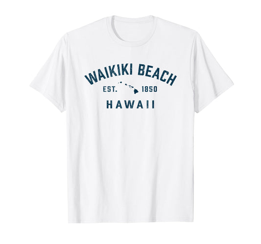 Vintage Waikiki Beach Hawaii Throwback Retro Souvenir Mens T-Shirt