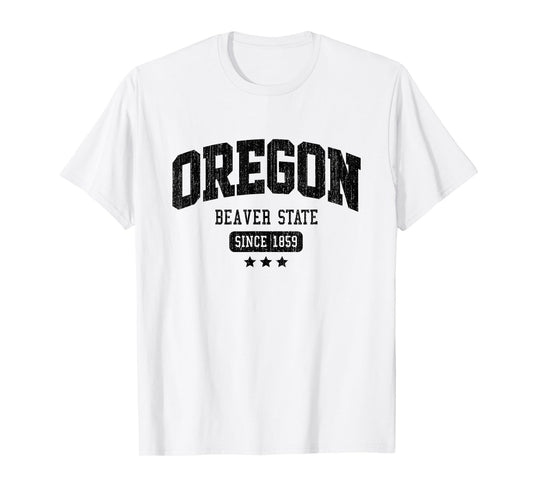Vintage Oregon Beaver State Athletic Black Rough Text T-Shirt