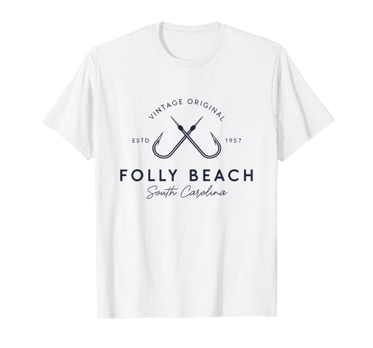 Folly Beach South Carolina Retro Fishing Tee T-Shirt