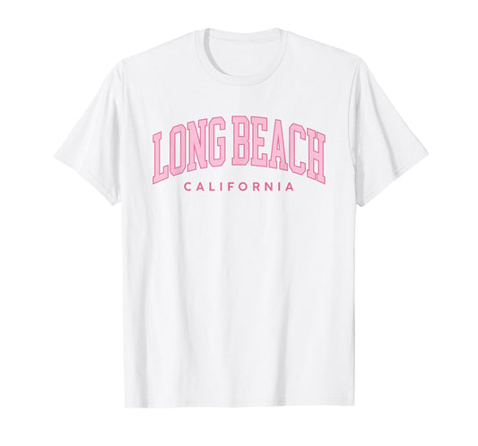 Long Beach California Retro Preppy Throwback Pink Girls T-Shirt