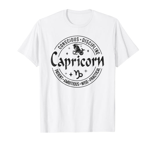 Capricorn Virtues Vintage Style Zodiac Design, Capricorn T-Shirt