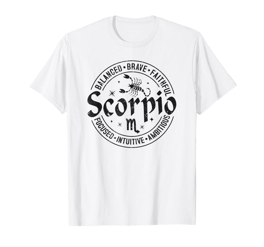 Scorpio Virtues Vintage Style Zodiac Design, Scorpio T-Shirt