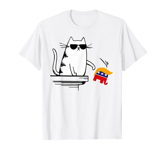 Cool Cat Harris Walz Knock Over Trump Elephant Hair Yard Men Women T-Shirt