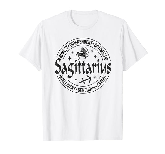 Sagittarius Virtues Vintage Style Zodiac Design, Sagittarius T-Shirt