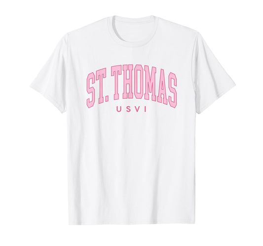 St Thomas USVI Preppy Retro Throwback Pink Womens Girls T-Shirt