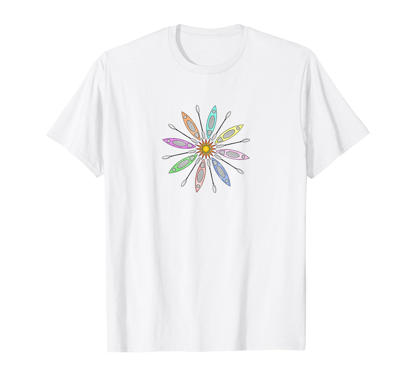 Kayaks and Paddles Around the Sun, Kayakers Mandala Design T-Shirt