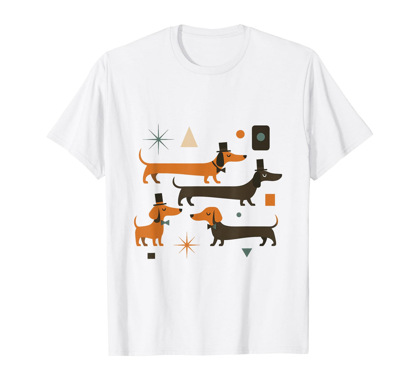 Retro Mid Century Dachshunds in Hats Bowties Dog Art T-Shirt